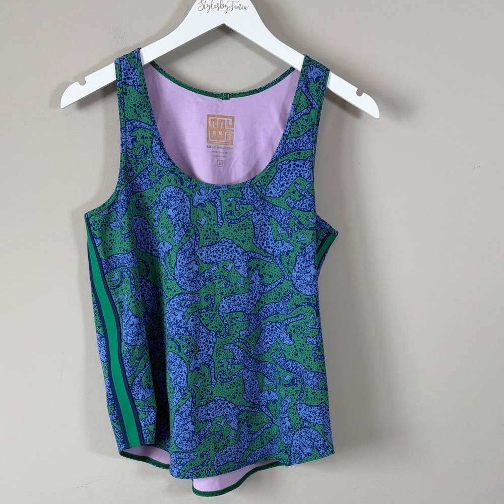 Emily Mccarthy Tigress Joy Cheetah Print Blue Green Scoop Neck Tank Top Sz S NEW